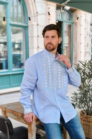 Вишита сорочка чоловіча, Блакитний світанок (арт. 2112) 2112 фото